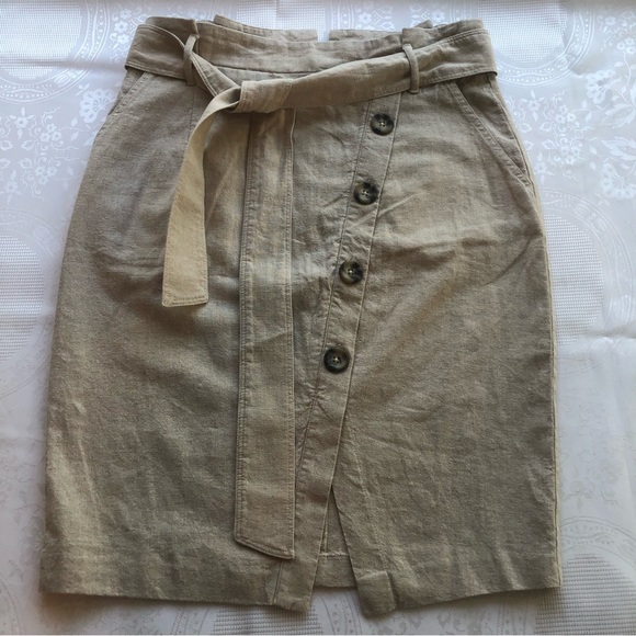 Daisy Grace Women’s Size M High-Waisted Khaki Linen Skirt Belted Large Buttons - Picture 14 of 16